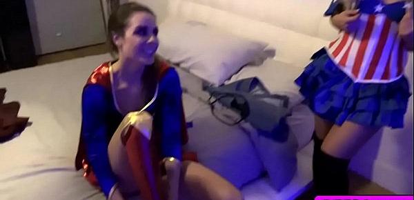  Superhero babes sizzling orgy in a halloween party